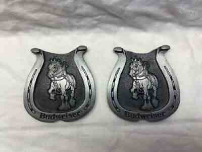 Rare Vintage Budweiser Logo Embossed Pewter Bottle Drink Coasters (Lot of 2)