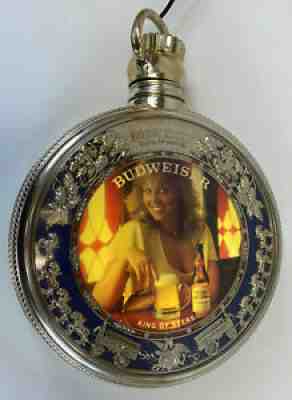 Budweiser Pocket Watch Locket Lighted Rotating Beer Sign Vintage 1970's RARE