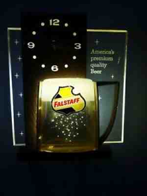 1950s Vtg Falstaff Beer St Louis Lighted Clock Edge Lit Bar Tavern Sign Display