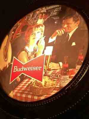 Vtg Rotating Budweiser Round light hanging sign Anheuser Lady Smoking See Video