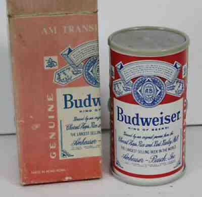 Vtg Budweiser Beer Can AM Transistor Radio 8008 With Box Battery Op Barware