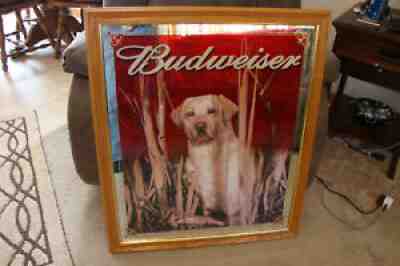 Vintage Budweiser Beer Mirror Yellow Lab Hunting Dog 33.5