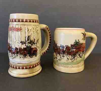 Anheuser Busch Budweiser 1980 & 1981 Christmas First 2 Holiday steins mugs MINT