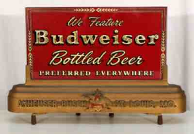 BUDWEISER ROG ETCHED GLASS LIGHTED BACK BAR BEER SIGN ANHEUSER BUSCH ST LOUIS MO