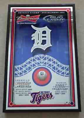 Rare Detroit Tigers Budweiser Bud Light Mirror Shadow Box 21x33 Great Condition