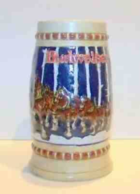 1981 BUDWEISER HOLIDAY BEER STEIN / MUG - Snowy Woodlands VARIATION - RARE