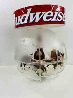 Budweiser Beer 1996 Rotating Globe Light with Clydesdales Wagon Amber Bottle