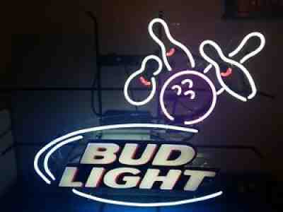 bud light beer bowling alley ball & pins neon light up sign game room game room