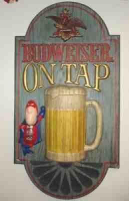 VTG BUDWEISER BUD MAN SIGN BUDWESIER ON TAP LARGE BUDMAN SIGN ~ ANHEUSER BUSCH