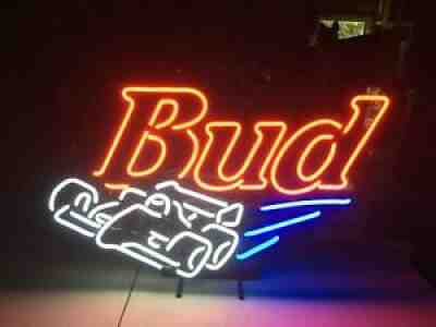 Original 1991 Bud Beer Indy 500 Racing Neon Sign Budweiser Race Car