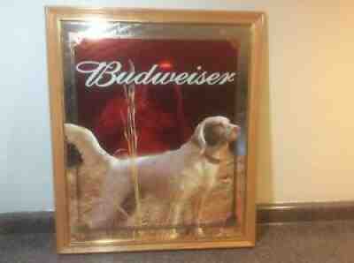 Budweiser Beer Mirror Sign Bird Hunting Pheasant Dog English Setter Large Oak GW