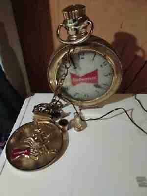 Budweiser Michelob Pocket Watch Synchron Bar Light Clock Chain Vintage 1950s