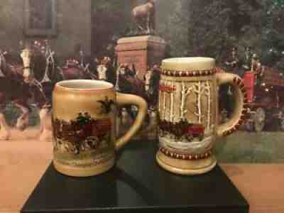 1980 & 1981 Budweiser Christmas Holiday Steins Mugs 1 & 2 in the Holiday Series