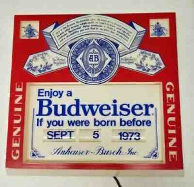 Budweiser Born Before 1962-1973 Lighted Beer Sign Birth Date Month Day We ID Bud