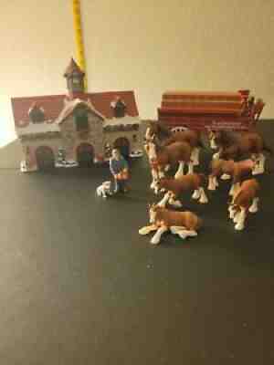 ANHEUSER BUSCH BUDWEISER CLYDESDALE HORSES, STABLES AND WAGON. LIMITED EDITION