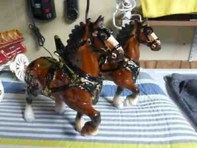 Pair Vtg California POPPYTRAIL Pottery METLOX BUDWEISER CLYDESDALE Draft HORSE