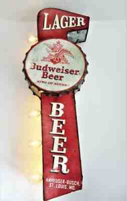 Metal Lager Beer Sign Lighted Budweiser Galvanized Retro Look Battery Op 2017