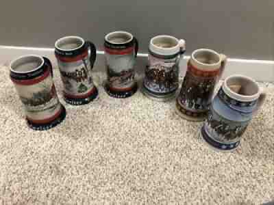 Lot Of 6 Budweiser Holiday Steins 1990-1995