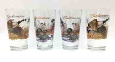 4 Vintage Budweiser Pint Beer Glasses Wildlife Ducks Unlimited Geese