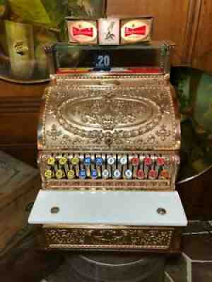 Antique National Cash Register 324 w/ lighted Budweiser Top Sign