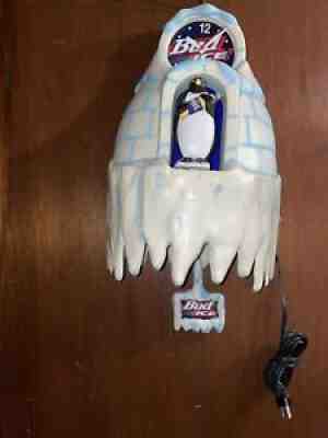 1997 Anheuser-Busch Bud Ice Penguin Igloo Display With Clock - WORKS!