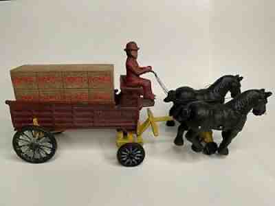 1998 Enesco Anheuser Busch Budweiser Cast Iron 2 Clydesdale Hitch & Wagon - RARE