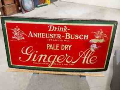 LARGE EARLY 1900s ANHEUSER-BUSCH PALE DRY GINGER ALE HEAVY CARDBOARD SIGN-19x38!