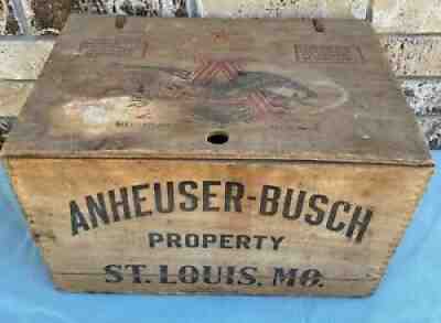 Vintage 1942 ANHEUSER BUSCH Budweiser Beer Wooden Box Crate Case w/ Hinged Lid