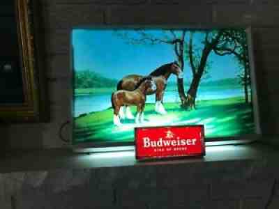 Excellent Vintage 1960's Budweiser Beer Lighted HORSE & FOAL Clydesdales Sign