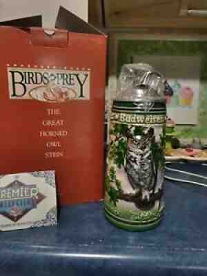 1994 BUDWEISER BIRDS OF PREY GREAT HORNED OWL BEER STEIN MINT IN BOX AWESOME