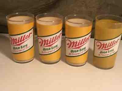 Set of 4 Vintage Miller High Life Beer Glass 1980's 12oz Cups ChampagneÂ  Beers.