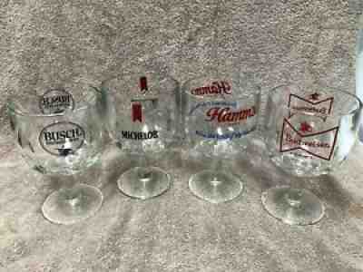 4 MIXED STEM THUMBPRINT GOBLET BEER GLASSES Hamms Busch Michelob Budweiser