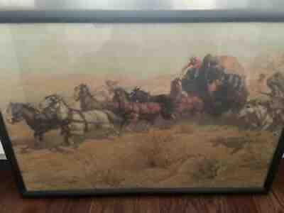 1952 ORIGINAL LITHOGRAPH CUSTER'S LAST FIGHT and ATTACK ON OVERLAND STAGECOACH