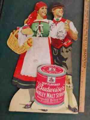 EARLY 1900s BUDWEISER BARLEY MALT SYRUP CB STANDUP SIGN-ST LOUIS MO-21x15-NICE!!