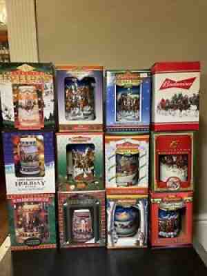 Lot Of 12 Budweiser Holiday Steins 1994-2004 & 2016