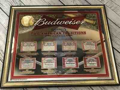 BUDWEISER BASEBALL TWO AMERICAN TRADITIONS SIGN MIRROR MAN CAVE BAR BEER