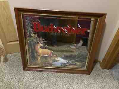 LARGE BUDWEISER KING OF BEERS WILDLIFE DEER BUCK W/ PHEASANT MIRROR