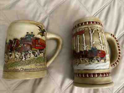 1980 & 1981 Budweiser Christmas Holiday Steins Mugs 1 & 2 in the Holiday Series