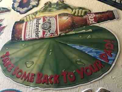 Vintage 1995 Budweiser Take Some Back To Pad Metal Sign 33 x 29 Frogs Bud Beer