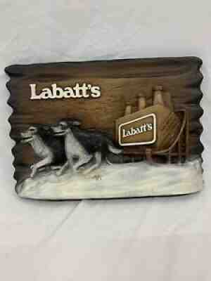 RARE Vintage 70's Labattâ??s Beer 3D Dogs Pull A Sled Bar Advertising Man Cave