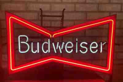 Used Rare Vintage Budweiser Beer Bow Tie Neon Bar Or Store Advertising Sign