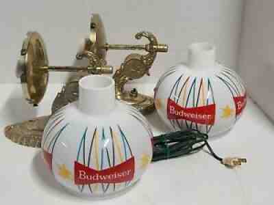 VINTAGE PAIR BUDWEISER BEER MILK GLASS WALL SCONCES LIGHT w/Original Box! ~ RARE