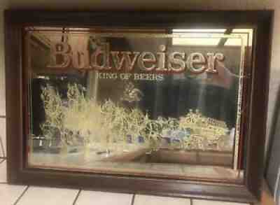 Vintage Budweiser Clydesdale Horses King of Beers Bar Framed Mirror Picture