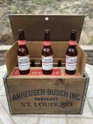 Vintage Anheuser-Busch Wooden Crate 1976 ++ Full Case of Budweiser Empties RARE