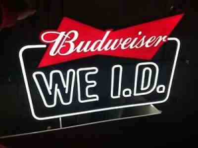 NEW BUDWEISER WE I.D. LED LIGHTED SIGN NEON BAR BUD MAN CAVE BUSCH LIGHT TAVERN