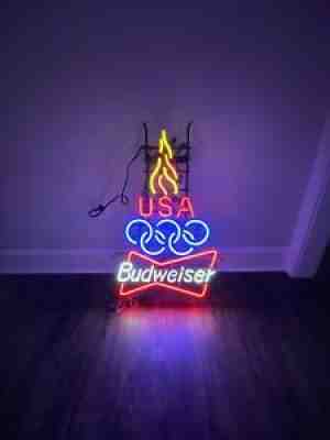 Vintage Budweiser Team USA Olympics Neon Bar Sign