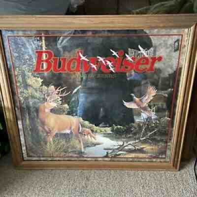 Budweiser Beer Framed Mirror Buck Deer Pheasant Mallards Hunting Scene 34x30