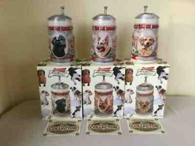 Set of 3 Budweiser Ceramarte Man's Best Friend Steins: Lab, Shepherd, Retriever