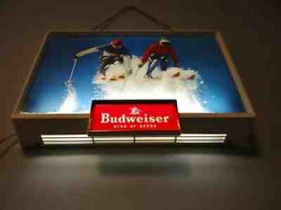 Killer 1950s Vtg Budweiser St Louis Lighted Beer Bar Sign Snow Skiing Lodge RARE