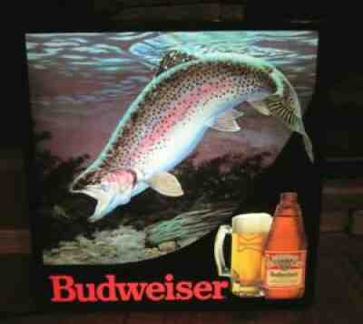 Anheuser Busch BUDWEISER BEER Lighted Sign Fish 1989 Trout Bow Tie Fisherman wOw